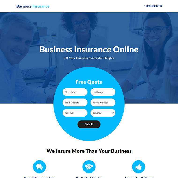 business insurance service lead capture landing page