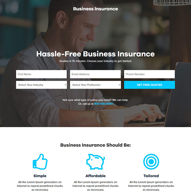 best business insurance responsive landing page design