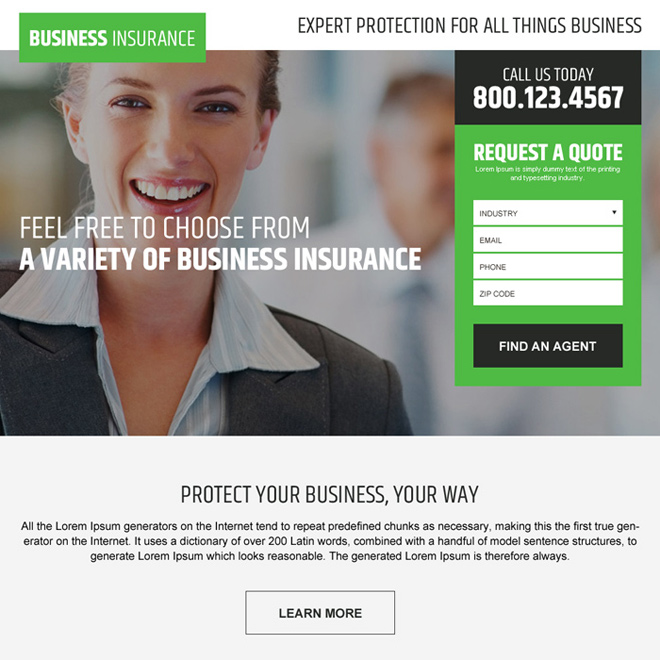 business insurance free quote responsive landing page design