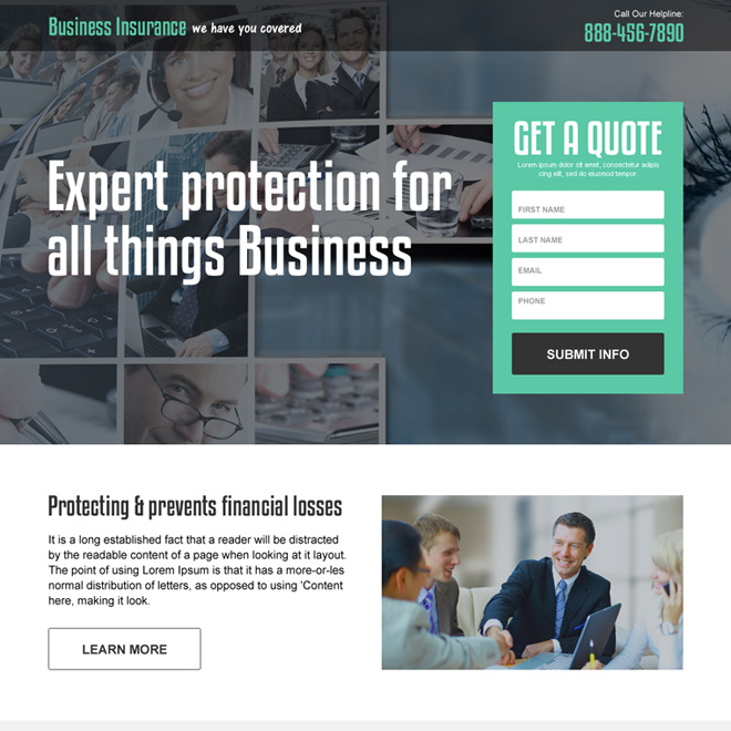 business insurance responsive landing page design