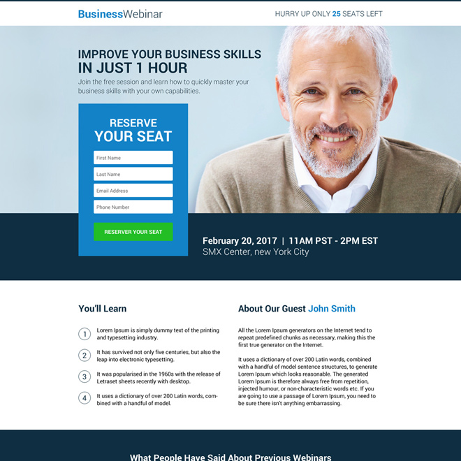 business lead gen webinar landing page design Webinar example