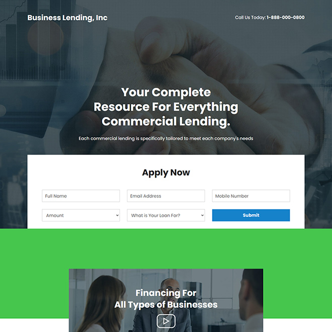 business lending lead capture responsive landing page Business Loan example