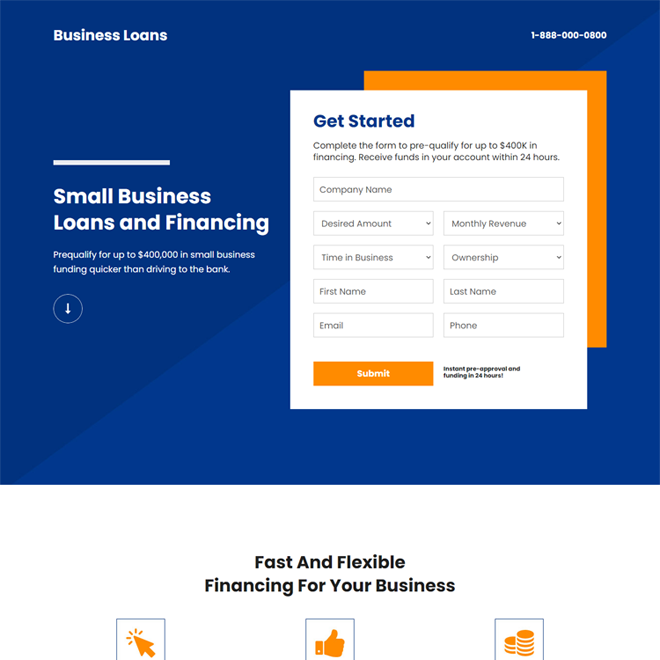 unsecured business loan and financing responsive landing page design Business Loan example