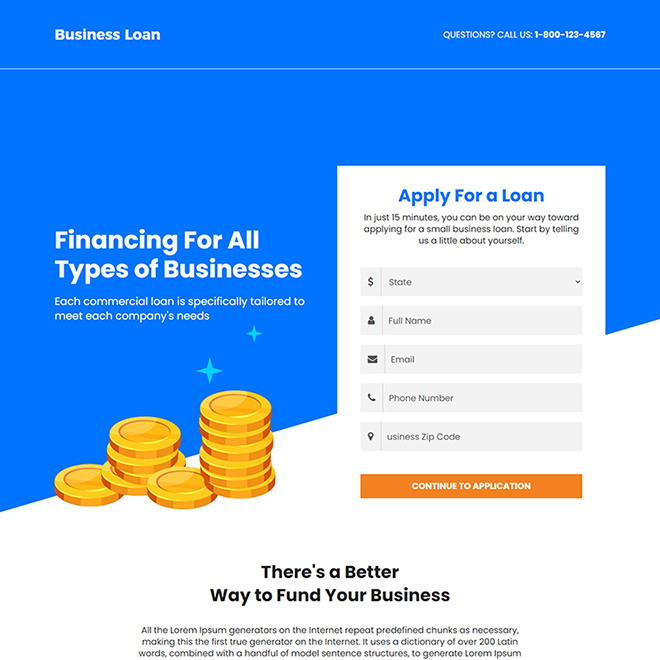 instant business funding for all types of business landing page