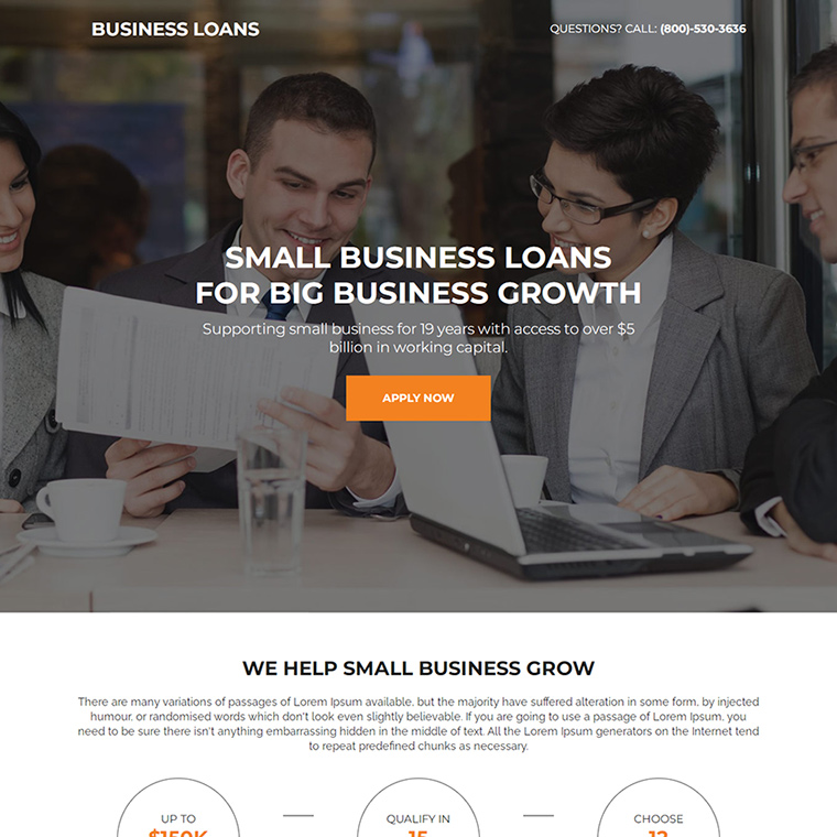 small business funding responsive landing page design