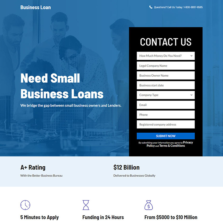 corporate business loan lead capture responsive landing page Business Loan example