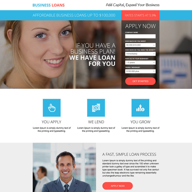 responsive business loan lead capturing landing page design Business Loan example