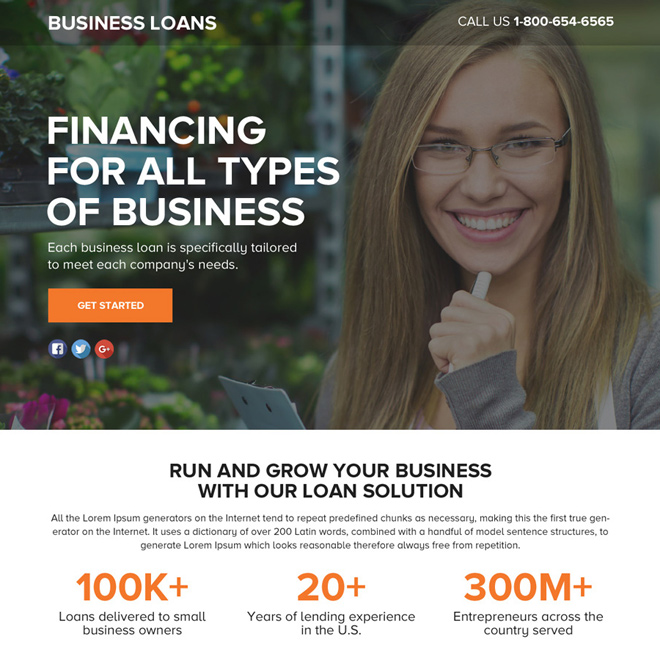 business loan solution lead funnel landing page design Business Loan example