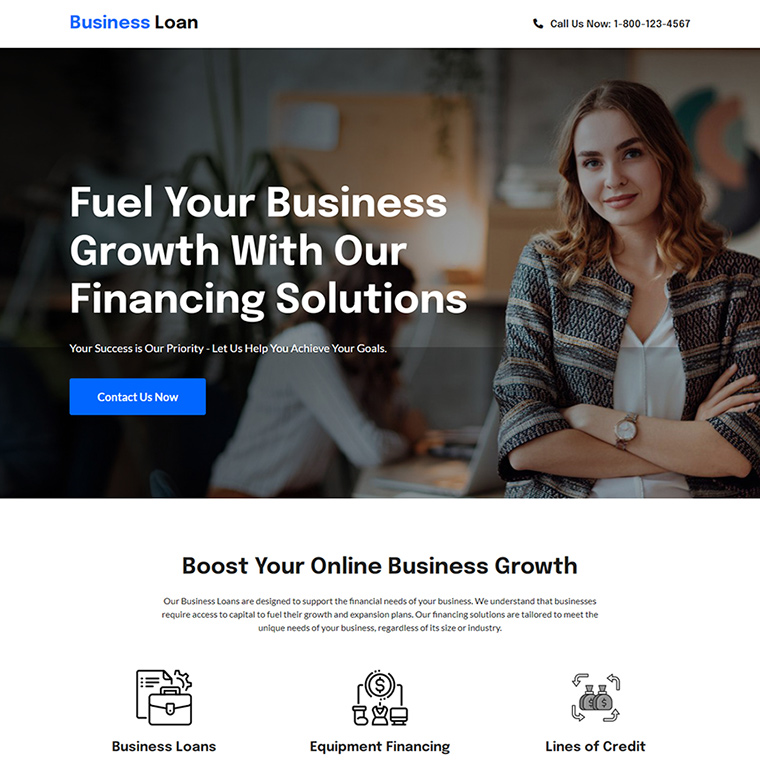 business financing solutions lead capture landing page Business Loan example