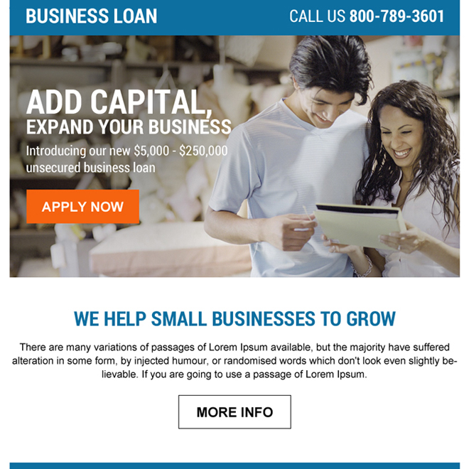 business loan ppv landing page design with strong call to action button