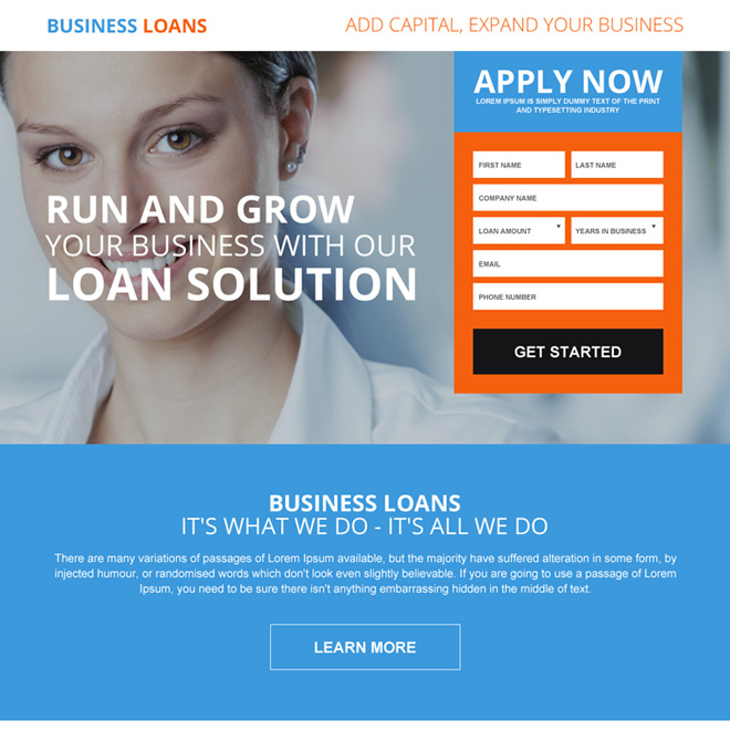 business loan to expand your business responsive landing page design Business Loan example