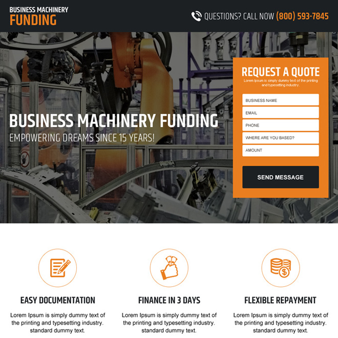 business machinery funding responsive landing page design