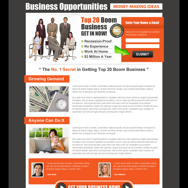 small lead capture business opportunity landing page design