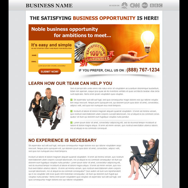 noble business opportunities for ambitions small and creative lead capture landing page design