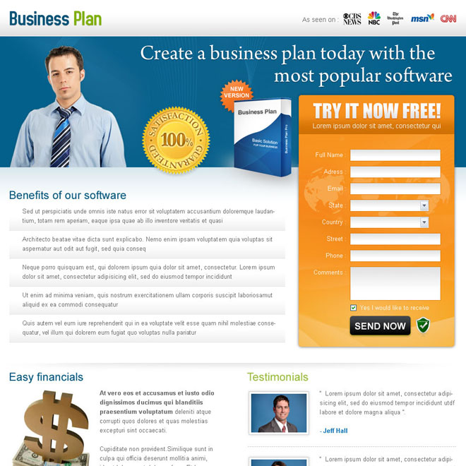 create a business plan today creative landing page design for sale Business example