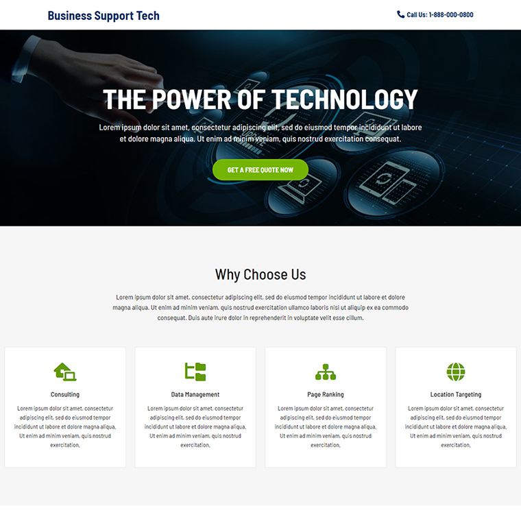 business support center responsive landing page