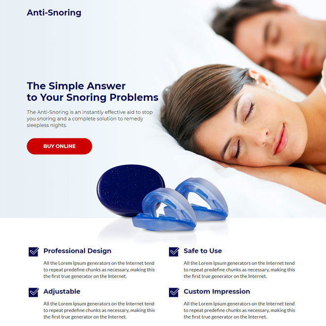 anti snoring device call to action responsive landing page Anti Snoring example