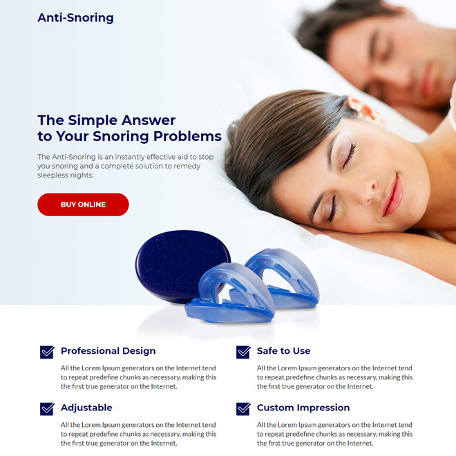 anti snoring device call to action responsive landing page