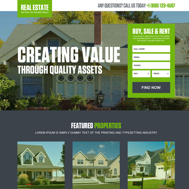 real estate properties bootstrap landing page design