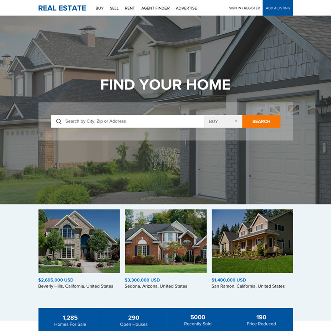 clean and professional real estate responsive website design Real Estate example