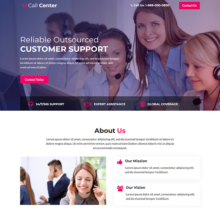 call center service lead capture responsive landing page