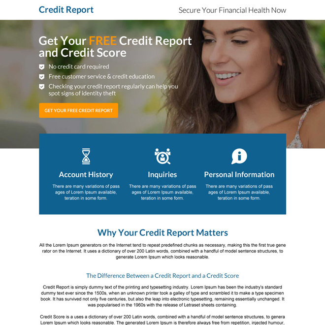 responsive call to action credit report mini landing page Credit Report example