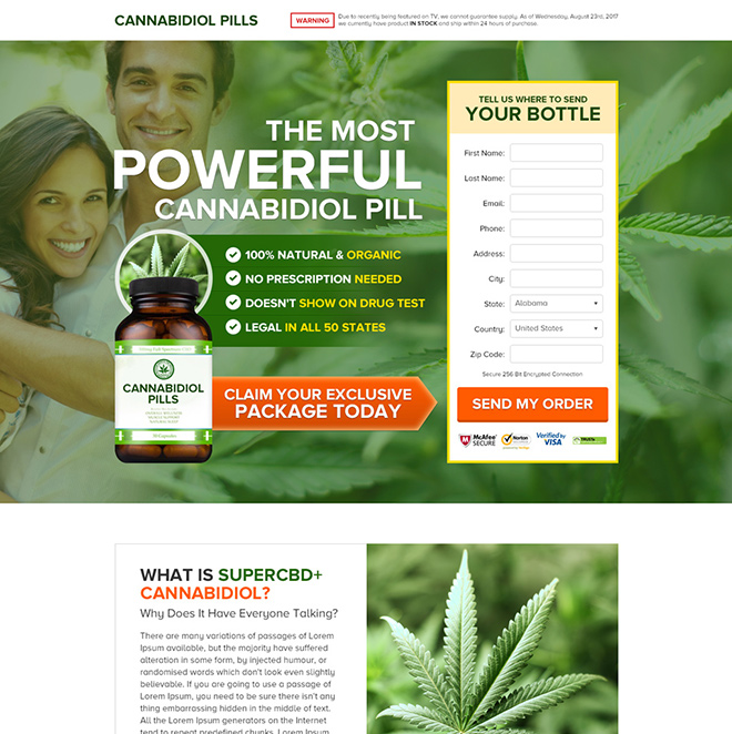 cannabidiol health supplement pills selling responsive landing page Health and Fitness example