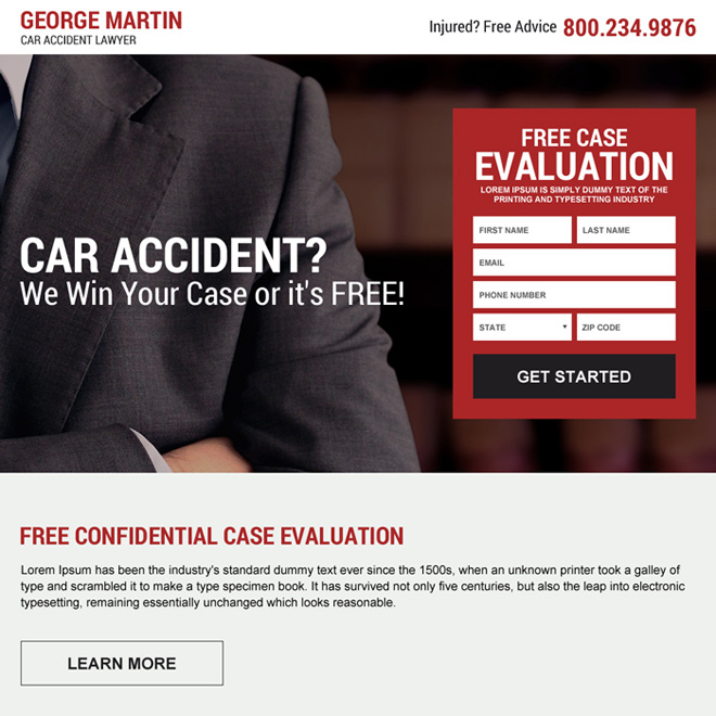 car accident lawyer responsive landing page design