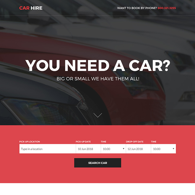 responsive car hire services bootstrap landing page Car Hire and Car Rental example