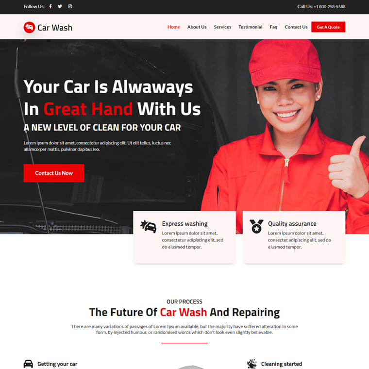 car wash and repairing service responsive website design Automotive example