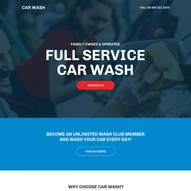 car cleaning service center responsive landing page design Automotive example