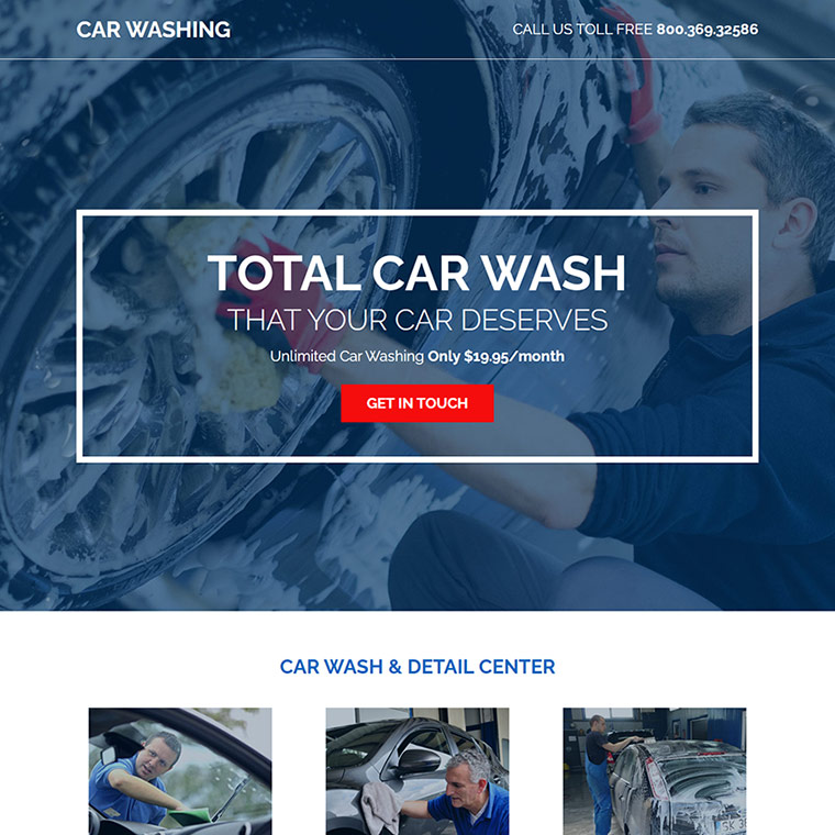car washing and cleaning service responsive landing page design Automotive example