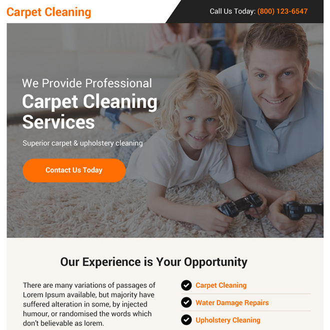 professional carpet cleaning services ppv landing page design