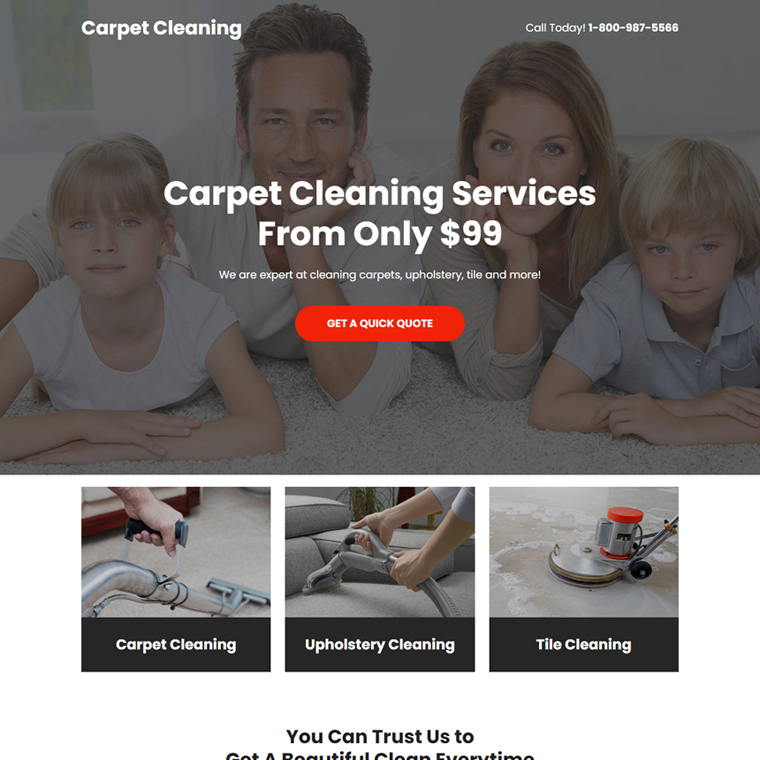 carpet cleaners responsive landing page Cleaning Services example