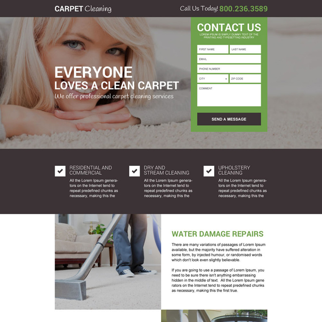 responsive carpet cleaning service landing page design