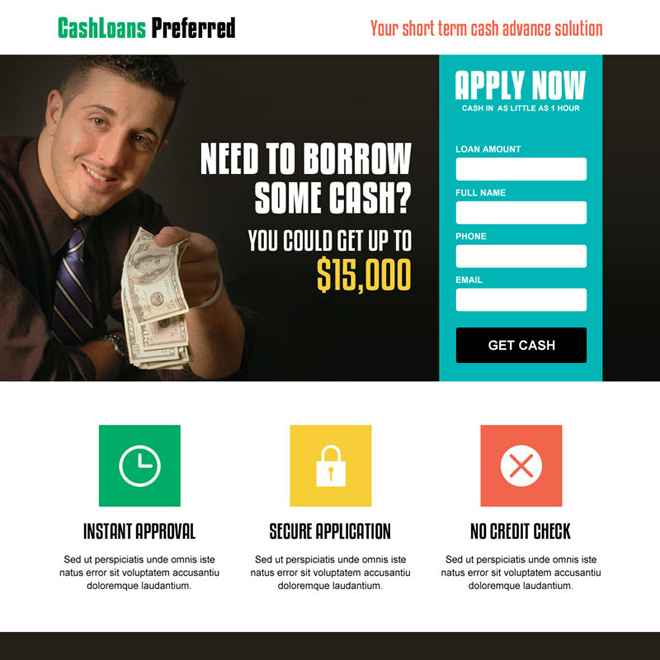 cash loan lead capture responsive landing page design template