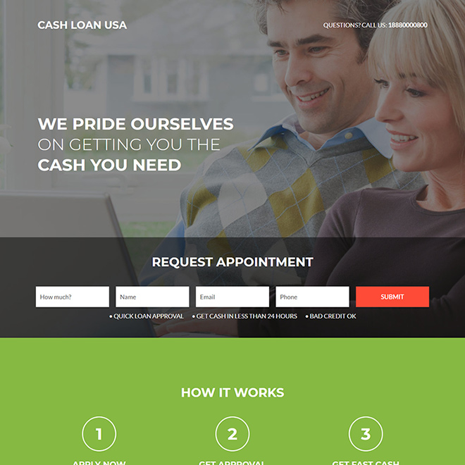 cash loan lead capture responsive landing page