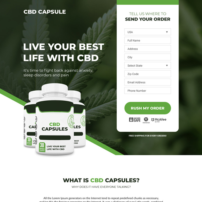 cbd capsules pain relief responsive landing page design