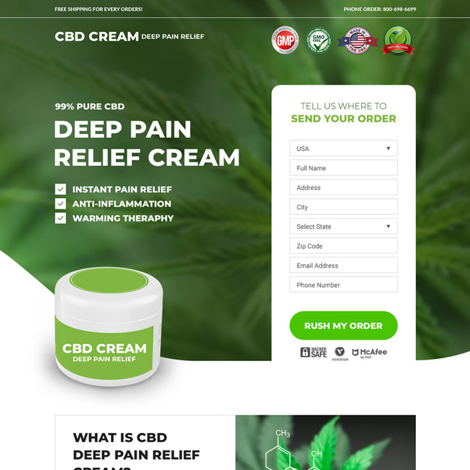 CBD pain relief cream selling responsive landing page design Pain Relief example