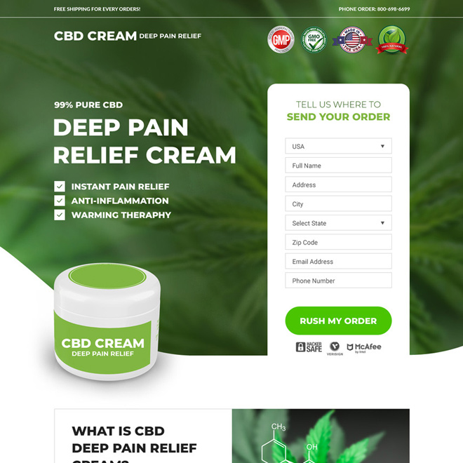 CBD pain relief cream selling responsive landing page design