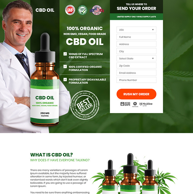 CBD oil pain relief product responsive landing page design