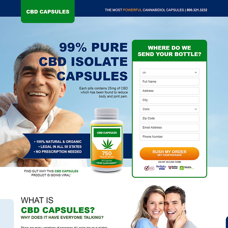 CBD pills for pain relief responsive landing page