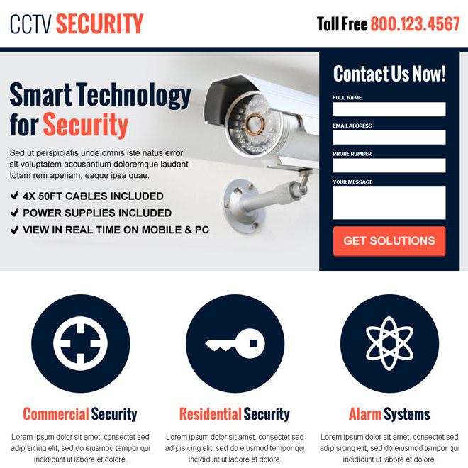 cctv security lead capture responsive landing page design template Security example