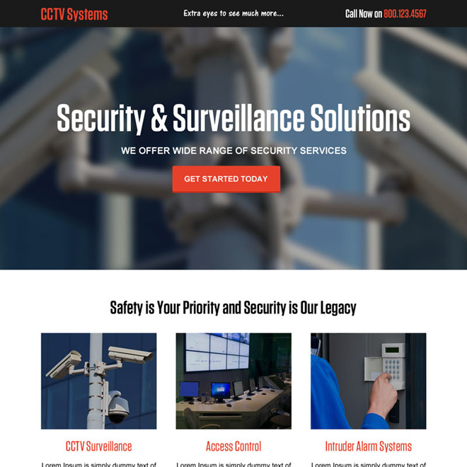 cctv security system solution responsive landing page design Security example