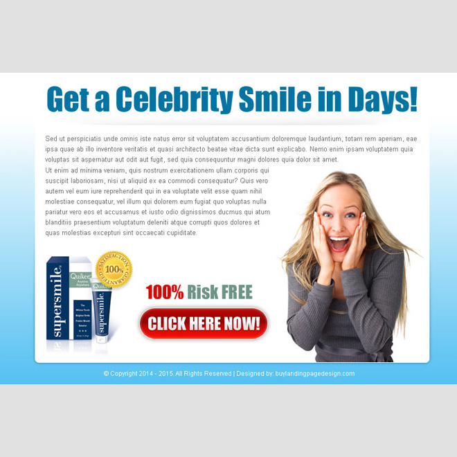 get a celebrity smile attractive ppv landing page design Teeth Whitening example