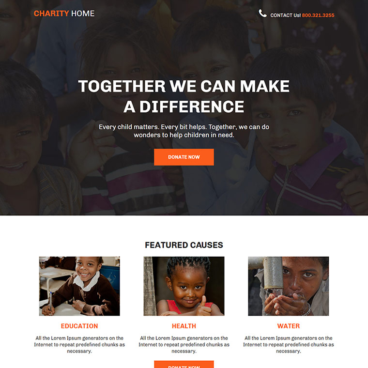 charity organization lead capture landing page