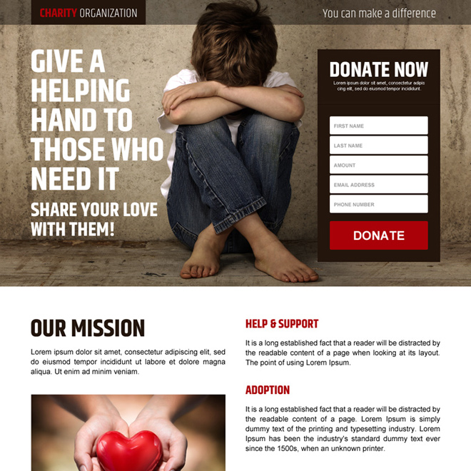 charity organization responsive online donation lead capture landing page Charity And Donation example