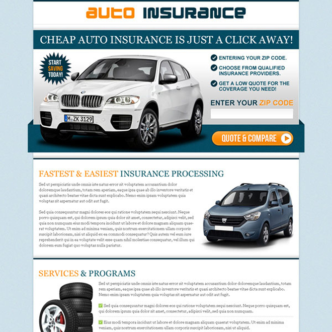 cheap auto insurance zip capture converting and highly effective lander design Auto Insurance example