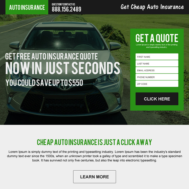 cheap auto insurance free quote responsive landing page Auto Insurance example