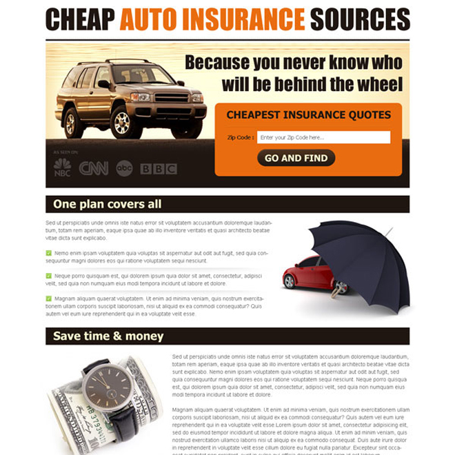 cheapest auto insurance quotes lead capture user friendly and clean landing page design template